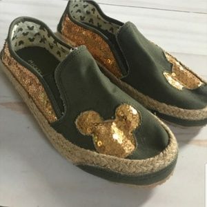 Green and Gold Espadrilles with Mickey Mouse Appliqué